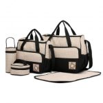 9026 – Miss Lulu Polyester 5 Pcs Set Maternity Baby Changing Bag Polka Dot Series – Black