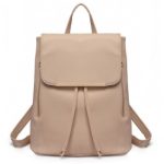 BPM2427 – Miss Lulu Stylish Faux Leather Backpack Secure Daypack with Magnetic Snap Closure Fashionable PU Leather Travel Bag – Beige