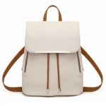 BPM2427 – Miss Lulu Stylish Faux Leather Backpack Secure Daypack with Magnetic Snap Closure Fashionable PU Leather Travel Bag – Beige And Brown
