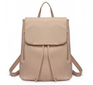 BPM2427 - Miss Lulu Stylish Faux Leather Backpack Secure Daypack with Magnetic Snap Closure Fashionable PU Leather Travel Bag - Beige