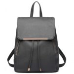 BPM2427 – Miss Lulu Stylish Faux Leather Backpack Secure Daypack with Magnetic Snap Closure Fashionable PU Leather Travel Bag – Black