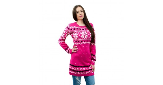 C3101 - Miss Lulu Ladies Christmas Jumper With Snowflake Pattern Medium - Pink
