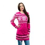 C3101 – Miss Lulu Ladies Christmas Jumper With Snowflake Pattern Small – Pink