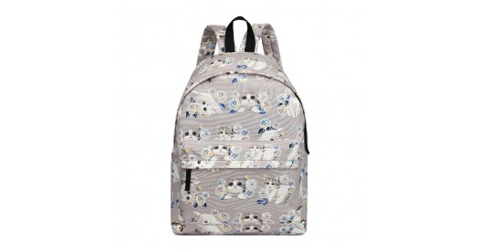 E1401-17CT - Miss Lulu Large Backpack Cat Polka Dot - Grey