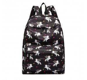 E1401 UN - Miss Lulu Large Backpack Unicorn Print - Black