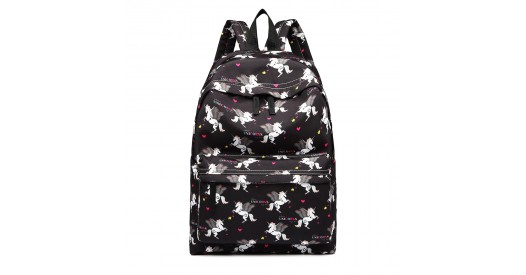 E1401 UN - Miss Lulu Large Backpack Unicorn Print - Black