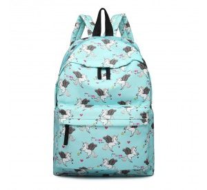 E1401 UN - Miss Lulu Large Backpack Unicorn Print - Blue