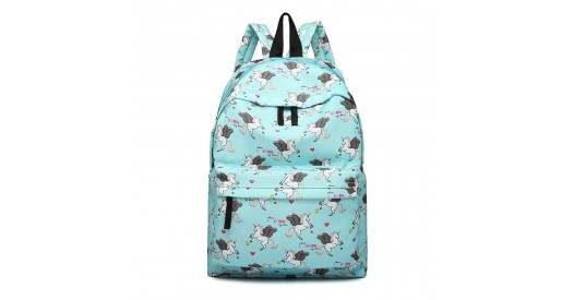 E1401 UN - Miss Lulu Large Backpack Unicorn Print - Blue