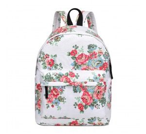 E1401F - Miss Lulu Large Backpack Flower Polka Dot - White
