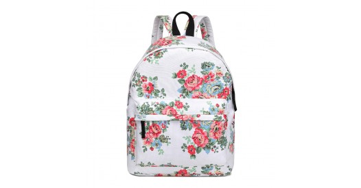E1401F - Miss Lulu Large Backpack Flower Polka Dot - White