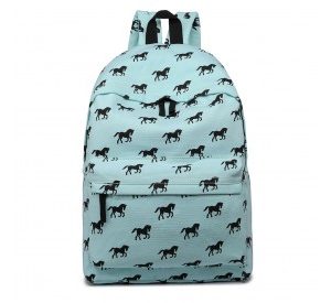 E1401H - Miss Lulu Horse-Print Cotton Canvas School Backpack - Blue