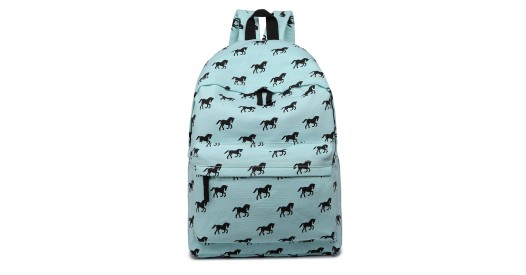 E1401H - Miss Lulu Horse-Print Cotton Canvas School Backpack - Blue
