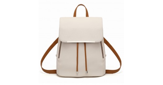 E1669 - Miss Lulu Faux Leather Stylish Fashion Backpack - Beige And Brown
