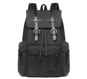 E1672 - Kono Large Multi Function Leather Details Canvas Backpack - Black