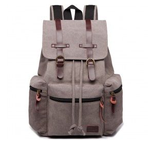 E1672 - Kono Large Multi Function Leather Details Canvas Backpack - Grey