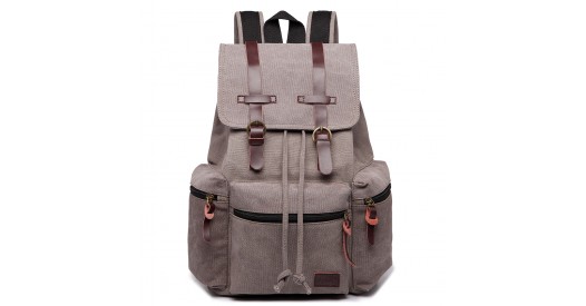 E1672 - Kono Large Multi Function Leather Details Canvas Backpack - Grey