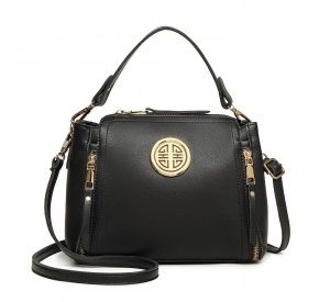 E1851 - Miss Lulu Leather Look Dual Zipped Handbag - Black