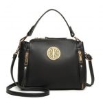 E1851 – Miss Lulu Leather Look Dual Zipped Handbag – Black