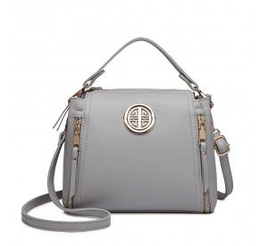 E1851 - Miss Lulu Leather Look Dual Zipped Handbag - Grey