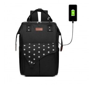 E1945 - KONO POLKA DOT MATERNITY BACKPACK BAG WITH USB CONNECTIVITY - BLACK