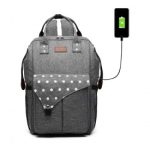 E1945 – KONO POLKA DOT MATERNITY BACKPACK BAG WITH USB CONNECTIVITY – GREY