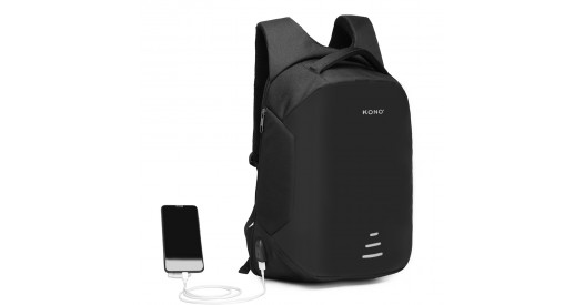 E1946 - KONO REFLECTIVE USB CHARGING INTERFACE BACKPACK - BLACK