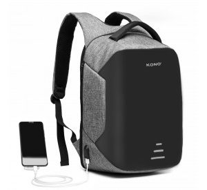 E1946 - KONO REFLECTIVE USB CHARGING INTERFACE BACKPACK - GREY