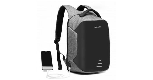 E1946 - KONO REFLECTIVE USB CHARGING INTERFACE BACKPACK - GREY