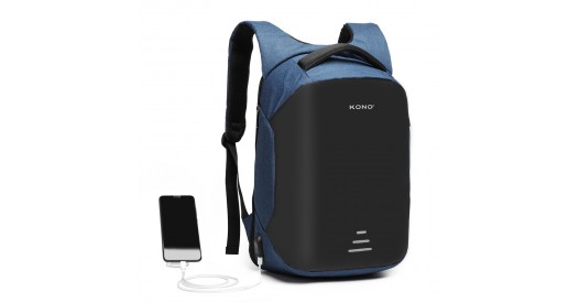 E1946 - KONO REFLECTIVE USB CHARGING INTERFACE BACKPACK - NAVY