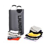 E1952 – KONO COLLAPSIBLE FABRIC LAUNDRY BASKET HAMPER – GREY