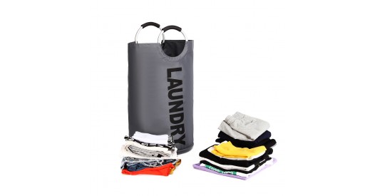 E1952 - KONO COLLAPSIBLE FABRIC LAUNDRY BASKET HAMPER - GREY