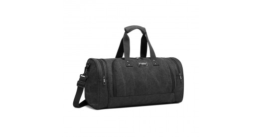 E1957 - Kono Canvas Barrel Duffle Travel Bag - Black
