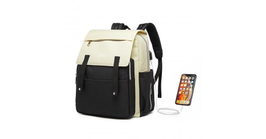 E1970 – Kono Multi Compartment Baby Changing Backpack with USB Connectivity – Black