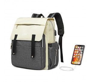 E1970 - Kono Multi Compartment Baby Changing Backpack with USB Connectivity - Grey