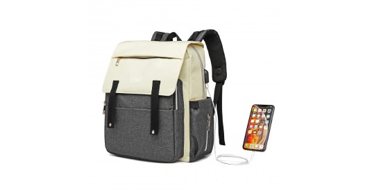 E1970 - Kono Multi Compartment Baby Changing Backpack with USB Connectivity - Grey
