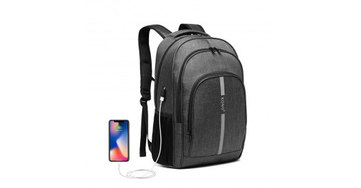 E1972 - Kono Large Backpack with Reflective Stripe and USB Charging Interface - Grey