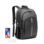 E1972 – Kono Large Backpack with Reflective Stripe and USB Charging Interface – Grey