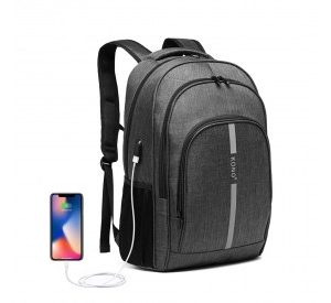 E1972 - Kono Large Backpack with Reflective Stripe and USB Charging Interface - Grey