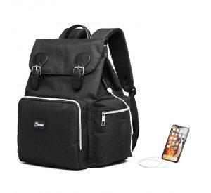 E1976 - Kono Travel Baby Changing Backpack with USB Charging Interface - Black