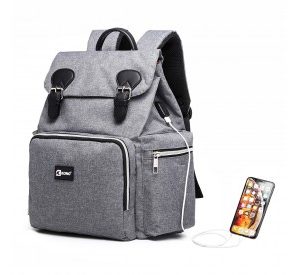 E1976 - Kono Travel Baby Changing Backpack with USB Charging Interface - Grey