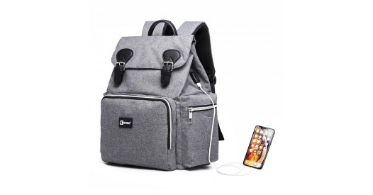 E1976 - Kono Travel Baby Changing Backpack with USB Charging Interface - Grey