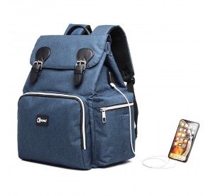 E1976 - Kono Travel Baby Changing Backpack with USB Charging Interface - Navy