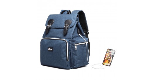 E1976 - Kono Travel Baby Changing Backpack with USB Charging Interface - Navy