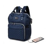 E6705USB – Kono Plain Wide Opening Baby Nappy Changing Backpack With USB Connectivity – Navy
