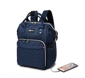 E6705USB - Kono Plain Wide Opening Baby Nappy Changing Backpack With USB Connectivity - Navy