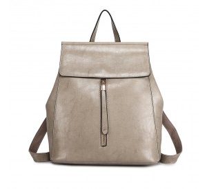 E6833 - MISS LULU Vintage Oil-Wax Faux Leather Backpack - Grey