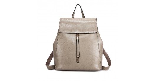 E6833 - MISS LULU Vintage Oil-Wax Faux Leather Backpack - Grey