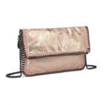 E6843 – Miss Lulu Leather Look Folded Metal Chain Clutch Shoulder Bag – Pink