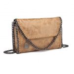 E6844 – Miss Lulu Leather Look Chain Fold-over Shoulder Bag – Apricot