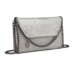 E6844 – Miss Lulu Leather Look Chain Fold-over Shoulder Bag – Grey